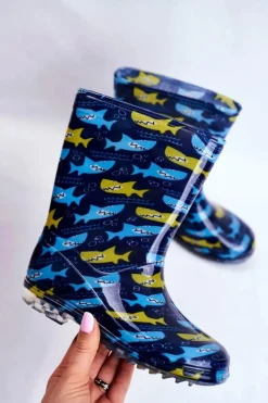 Chłopięce|Dziewczęce>Boto Dziecięce Gumowe Kalosze Granatowe Rekin