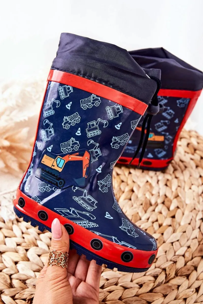 New Dziecięce Gumowe Kalosze Granatowe Koparka Pertris Dzieci Chłopięce|Dziewczęce