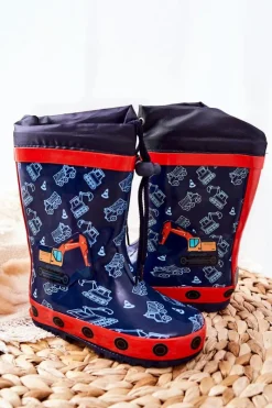 New Dziecięce Gumowe Kalosze Granatowe Koparka Pertris Dzieci Chłopięce|Dziewczęce