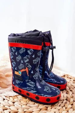 New Dziecięce Gumowe Kalosze Granatowe Koparka Pertris Dzieci Chłopięce|Dziewczęce