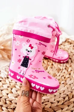 New Dziecięce Gumowe Kalosze Różowe Miś Zinstina Dzieci Chłopięce|Dziewczęce