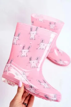 Sale Boto Dziecięce Gumowe Kalosze Różowe Króliczek