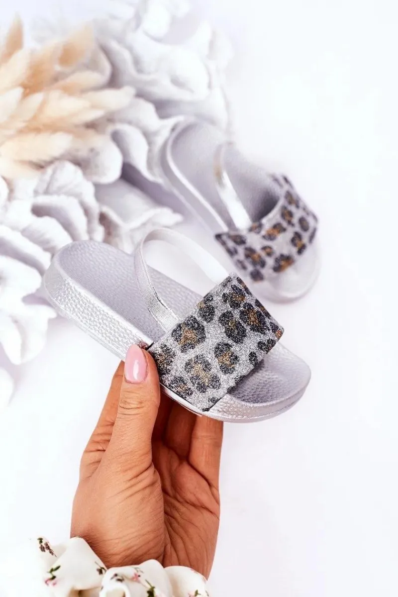 Dziecięce Gumowe Klapki Z Brokatem Srebrne Rimia Dzieci Dziewczęce