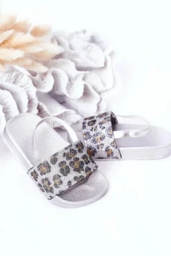 Dziecięce Gumowe Klapki Z Brokatem Srebrne Rimia Dzieci Dziewczęce