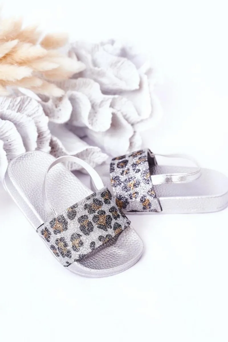 Dziecięce Gumowe Klapki Z Brokatem Srebrne Rimia Dzieci Dziewczęce
