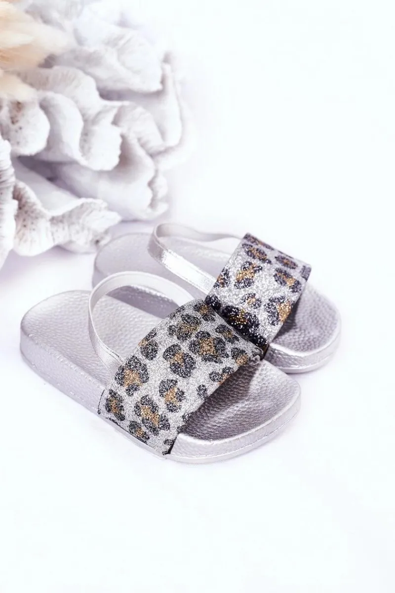 Dziecięce Gumowe Klapki Z Brokatem Srebrne Rimia Dzieci Dziewczęce