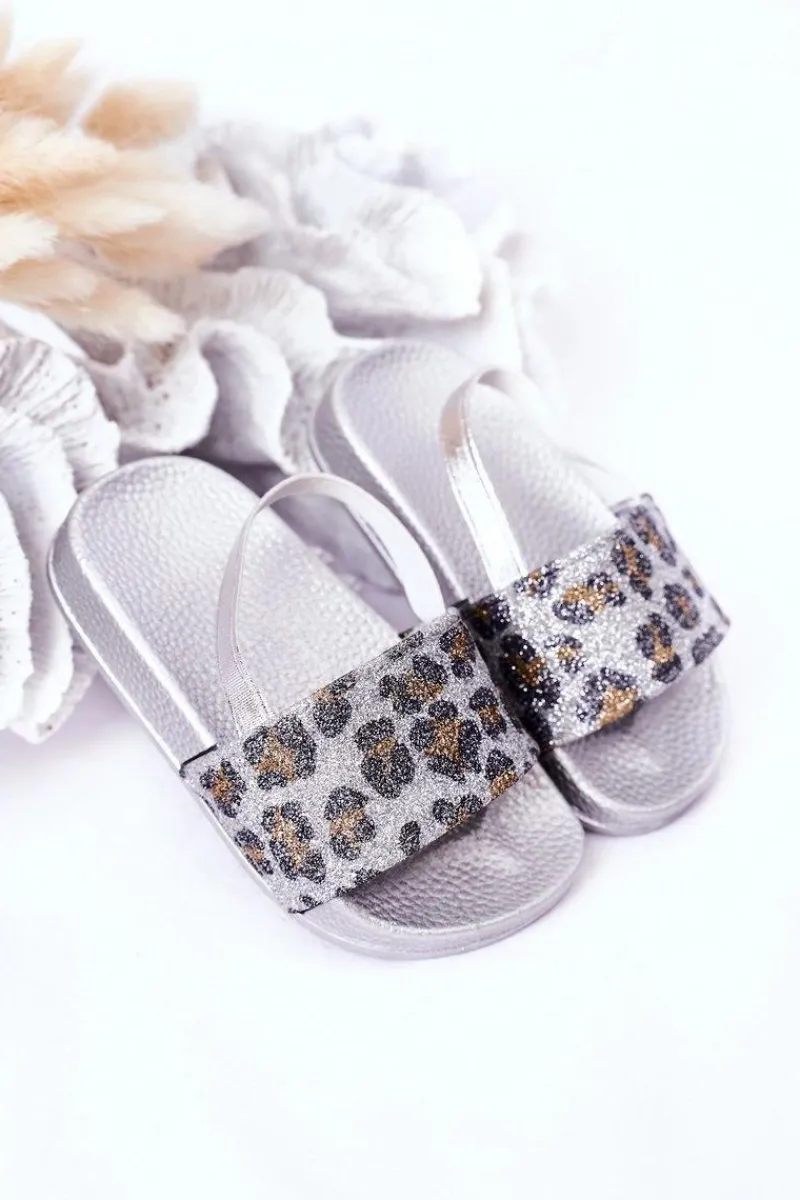 Dziecięce Gumowe Klapki Z Brokatem Srebrne Rimia Dzieci Dziewczęce