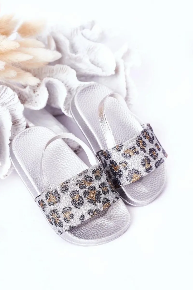 Dziecięce Gumowe Klapki Z Brokatem Srebrne Rimia Dzieci Dziewczęce