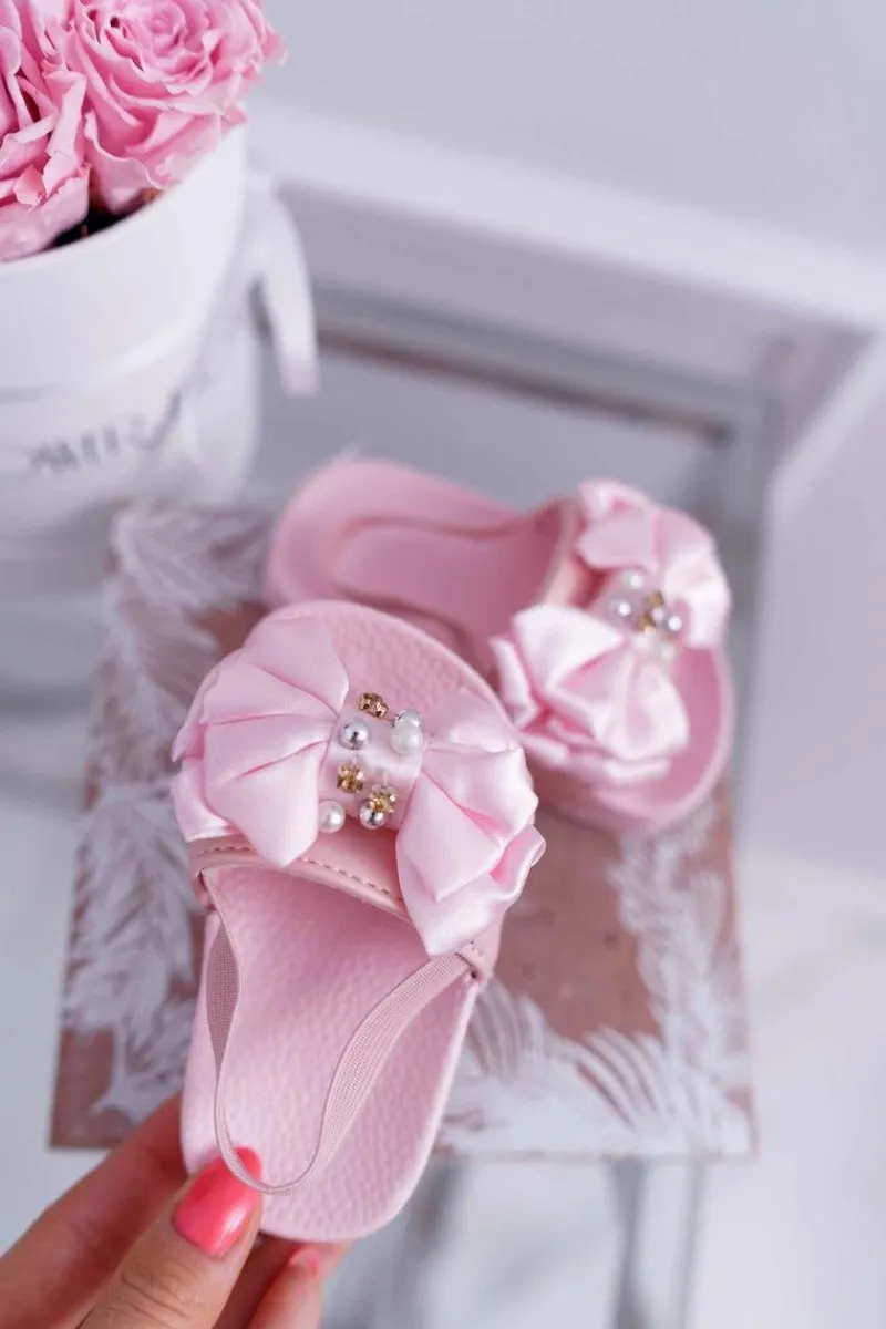 Clearance Boto Dziecięce Gumowe Klapki Z Kokardką Różowe Senari