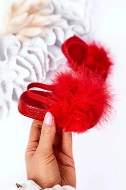 Best Boto Dziecięce Gumowe Klapki Z Futerkiem Czerwone Skylar