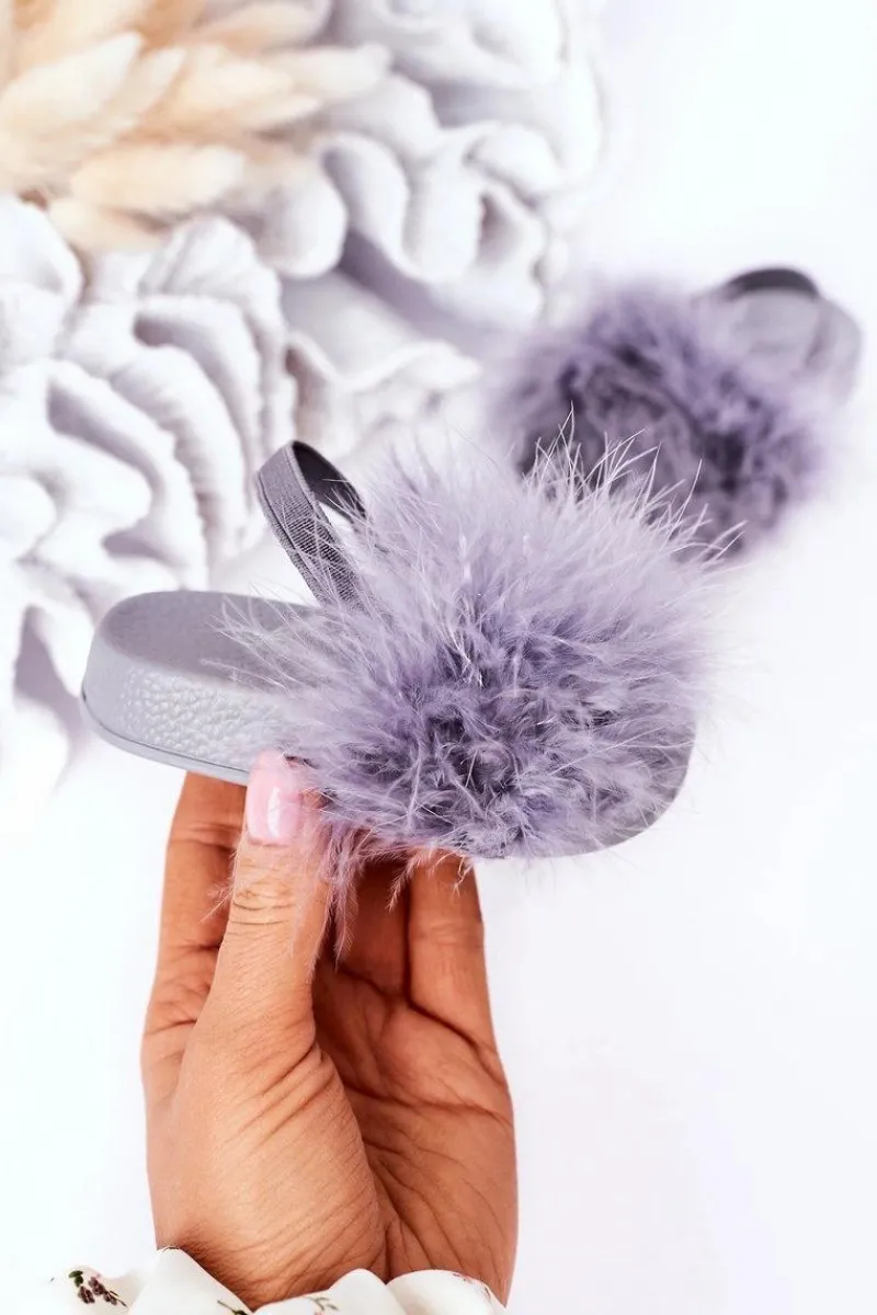 Dziewczęce|Klapki Z Futerkiem>Boto Dziecięce Gumowe Klapki Z Futerkiem Jasnoszare Skylar