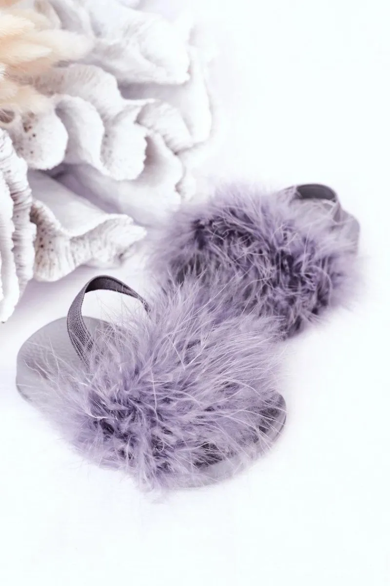 Dziewczęce|Klapki Z Futerkiem>Boto Dziecięce Gumowe Klapki Z Futerkiem Jasnoszare Skylar