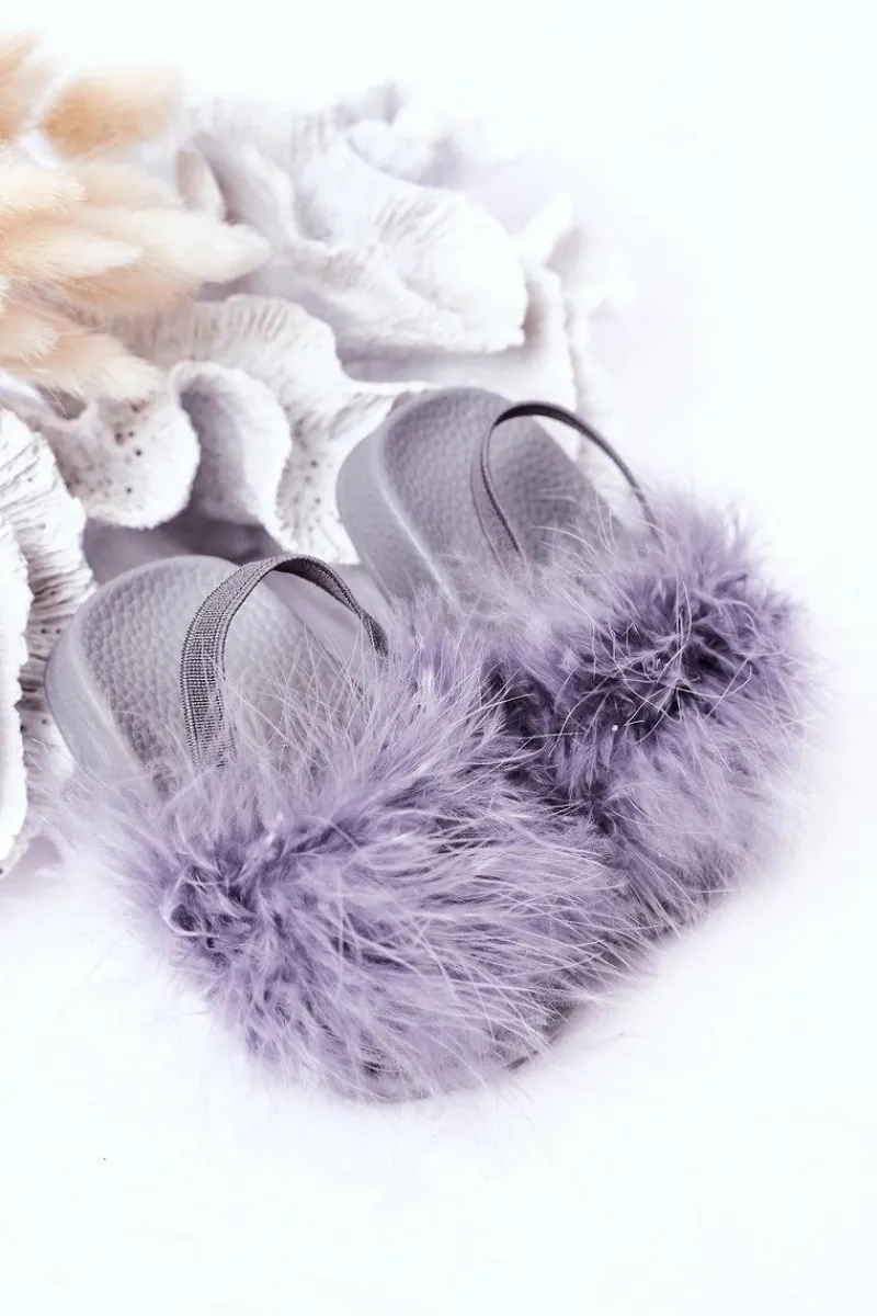 Dziewczęce|Klapki Z Futerkiem>Boto Dziecięce Gumowe Klapki Z Futerkiem Jasnoszare Skylar