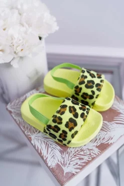 Dziecięce Gumowe Klapki Z Brokatem Limonkowe Rimia Dzieci Dziewczęce