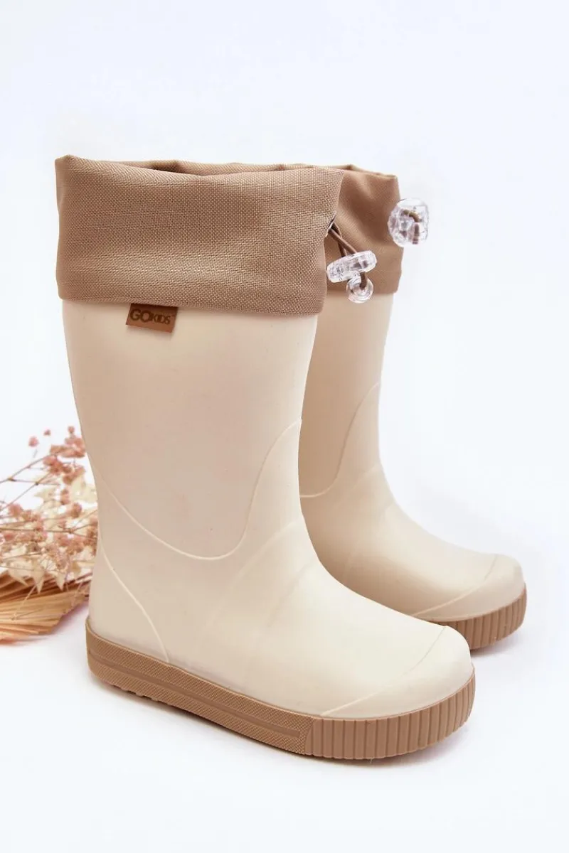Discount Dziecięce Kalosze z Kołnierzem Wave Gokids 983 Beżowe Dzieci Chłopięce|Dziewczęce