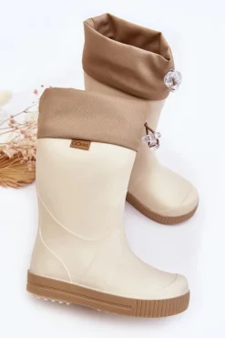 Discount Dziecięce Kalosze z Kołnierzem Wave Gokids 983 Beżowe Dzieci Chłopięce|Dziewczęce