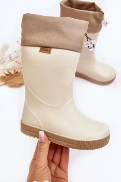 Discount Dziecięce Kalosze z Kołnierzem Wave Gokids 983 Beżowe Dzieci Chłopięce|Dziewczęce