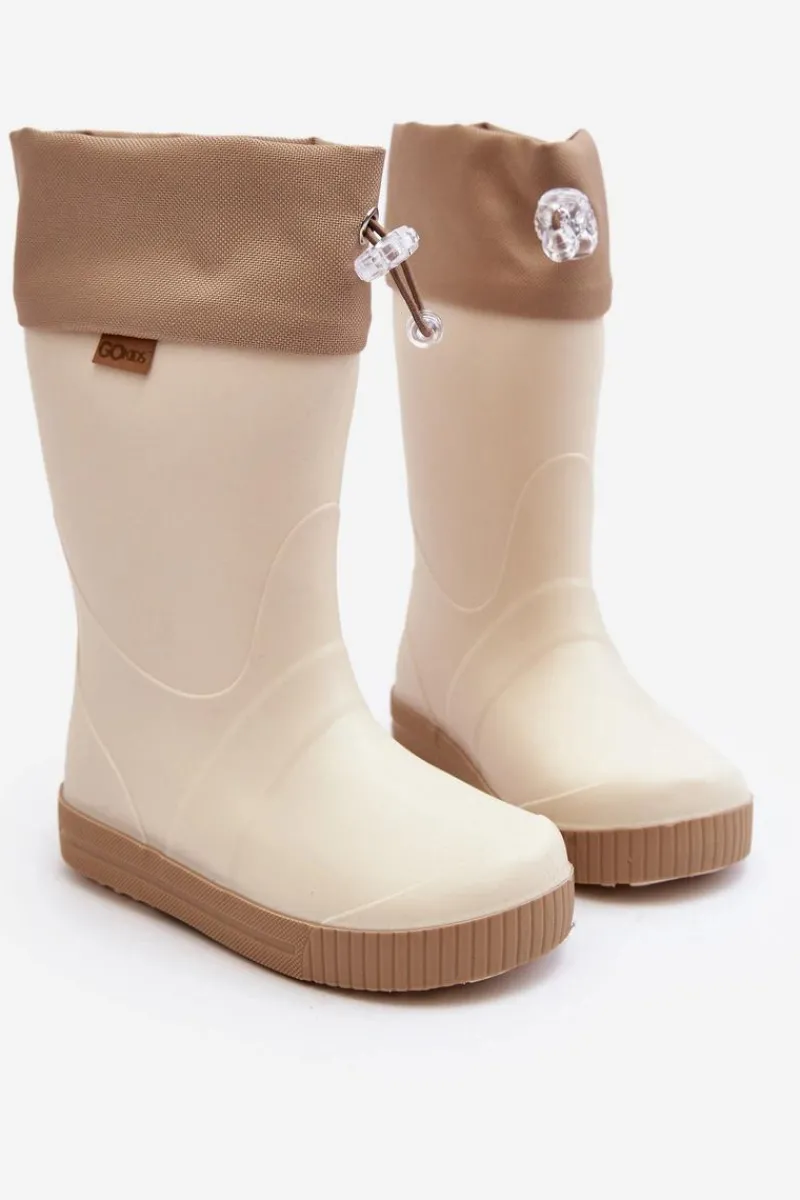 Discount Dziecięce Kalosze z Kołnierzem Wave Gokids 983 Beżowe Dzieci Chłopięce|Dziewczęce