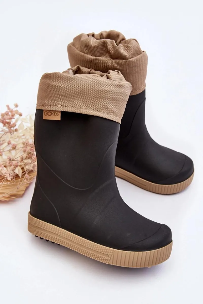 Chłopięce|Dziewczęce>Boto Dziecięce Kalosze Z Ocieplaczem Snow Wave Gokids 981 Czarno-Beżowe Czarny