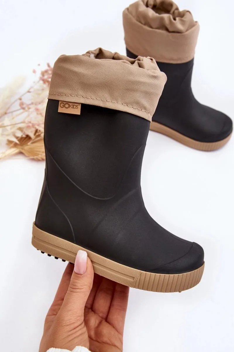 Chłopięce|Dziewczęce>Boto Dziecięce Kalosze Z Ocieplaczem Snow Wave Gokids 981 Czarno-Beżowe Czarny