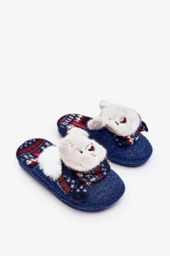 New Dziecięce Kapcie Na Grubej Podeszwie z Misiem Granatowe Dasca Dzieci Dziewczęce|Back To School