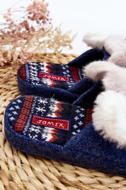 New Dziecięce Kapcie Na Grubej Podeszwie z Misiem Granatowe Dasca Dzieci Dziewczęce|Back To School