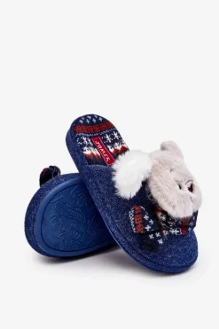 New Dziecięce Kapcie Na Grubej Podeszwie z Misiem Granatowe Dasca Dzieci Dziewczęce|Back To School