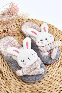 Outlet Dziecięce Kapcie Na Grubej Podeszwie Króliczki Szare Dasca Dzieci Dziewczęce|Back To School