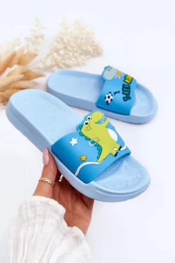 New Dziecięce Klapki Dinozaur T-Rex Niebieskie Bernis Dzieci Chłopięce|Dziewczęce