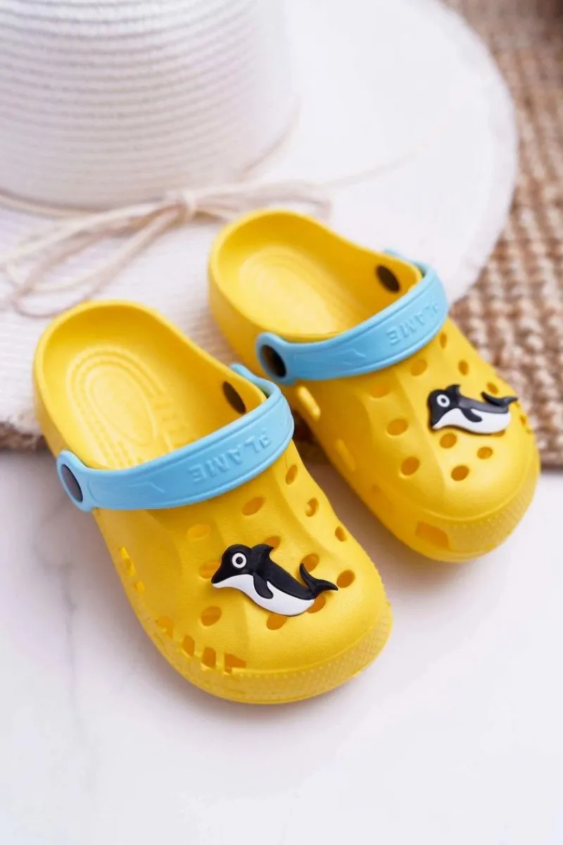 New Dziecięce Klapki Domowe Żółte Kroksy z Delfinem Dzieci Chłopięce|Dziewczęce