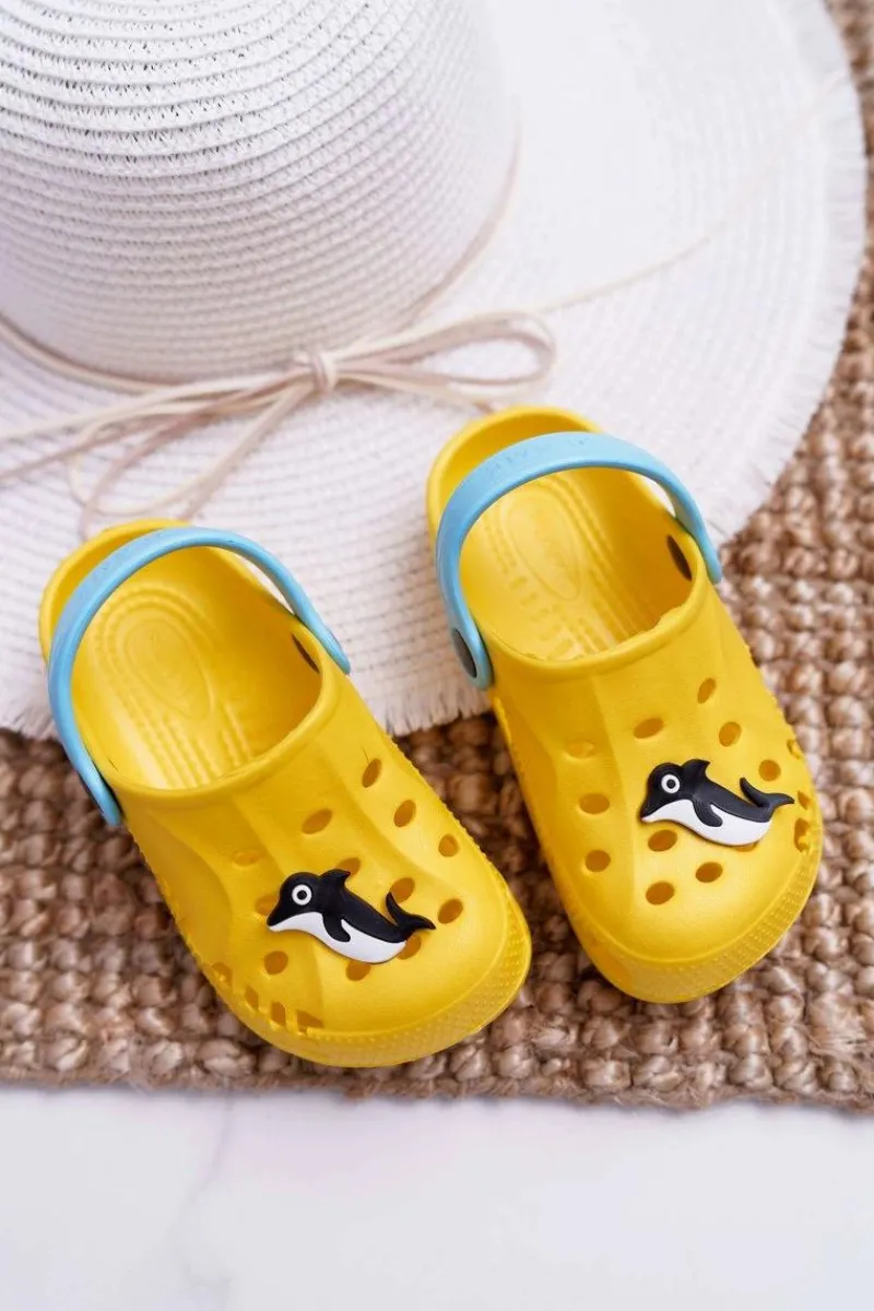 New Dziecięce Klapki Domowe Żółte Kroksy z Delfinem Dzieci Chłopięce|Dziewczęce