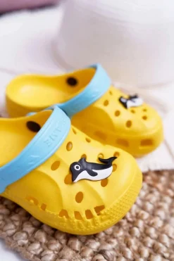 New Dziecięce Klapki Domowe Żółte Kroksy z Delfinem Dzieci Chłopięce|Dziewczęce