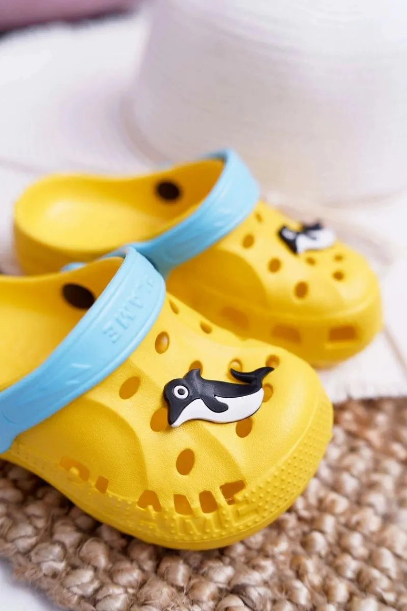 New Dziecięce Klapki Domowe Żółte Kroksy z Delfinem Dzieci Chłopięce|Dziewczęce