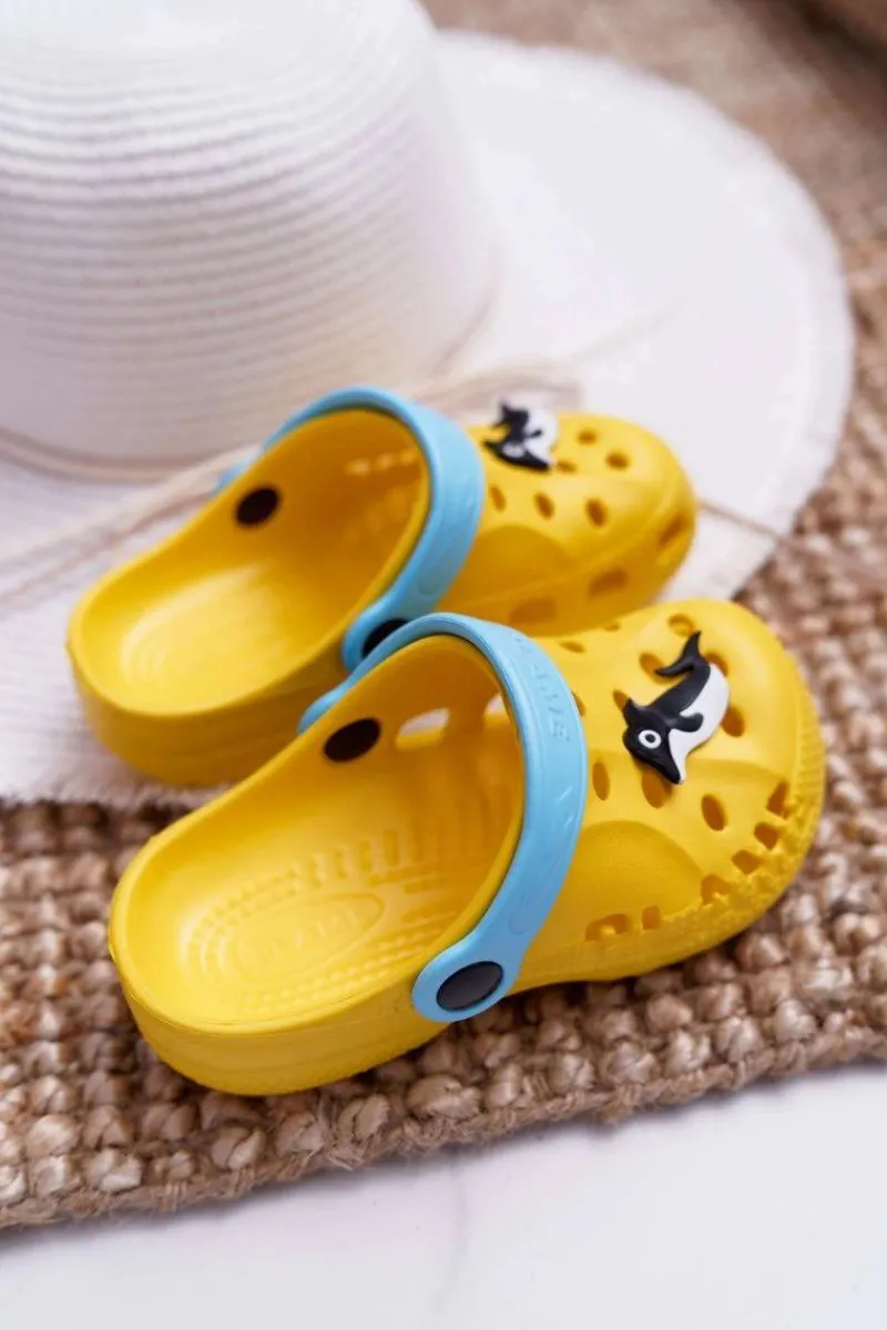 New Dziecięce Klapki Domowe Żółte Kroksy z Delfinem Dzieci Chłopięce|Dziewczęce