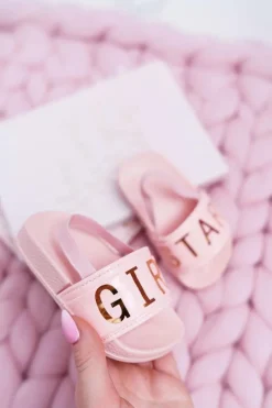 Dziewczęce>Boto Dziecięce Klapki Dziewczęce Złoty Napis Girl Star Różowe Bambi