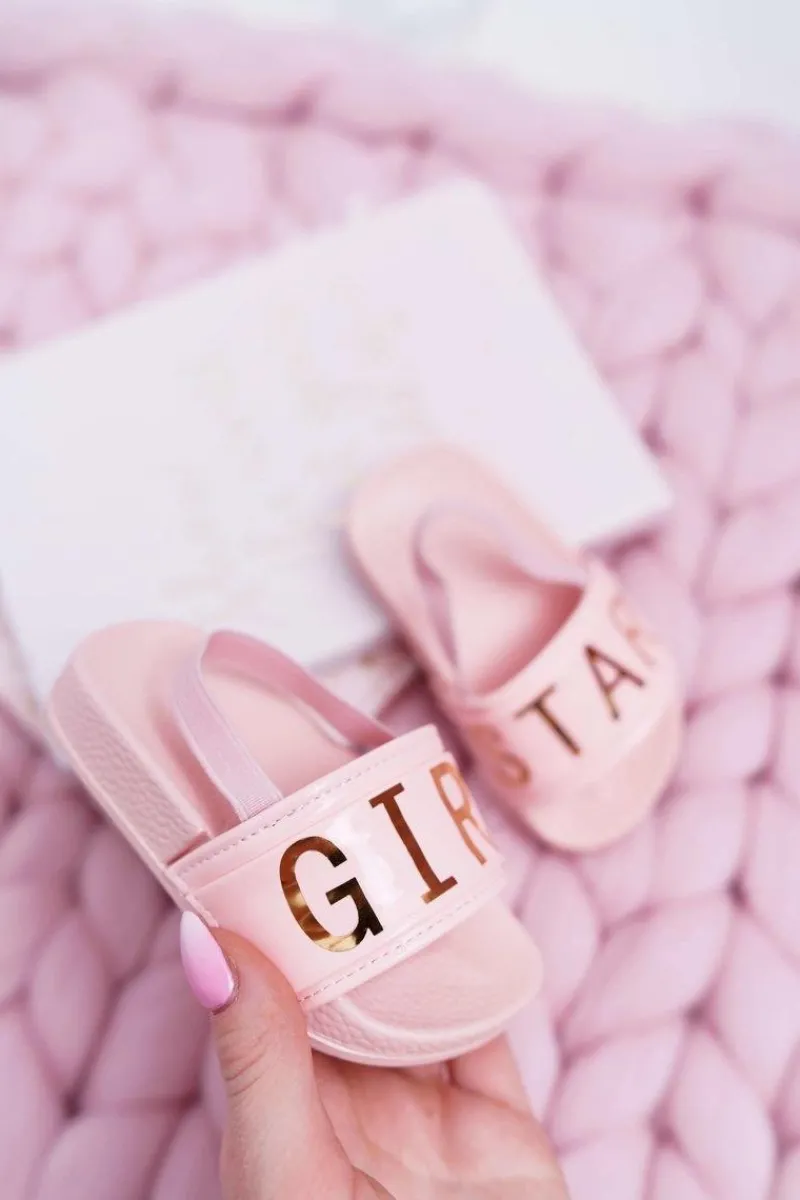 Dziewczęce>Boto Dziecięce Klapki Dziewczęce Złoty Napis Girl Star Różowe Bambi