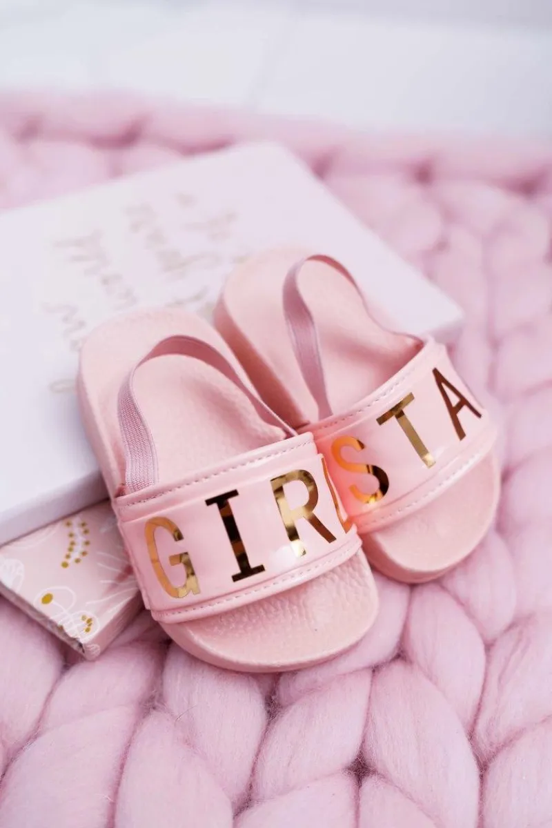 Dziewczęce>Boto Dziecięce Klapki Dziewczęce Złoty Napis Girl Star Różowe Bambi