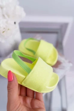 Dziewczęce>Boto Dziecięce Klapki Dziewczęce Brokat Limonkowe Rimia
