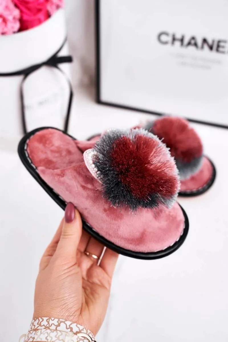 Outlet Dziecięce Klapki Papcie Z Pomponem Różowe Cinderella Dzieci Dziewczęce