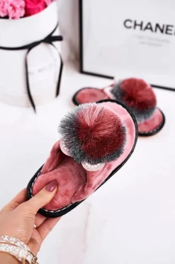 Outlet Dziecięce Klapki Papcie Z Pomponem Różowe Cinderella Dzieci Dziewczęce