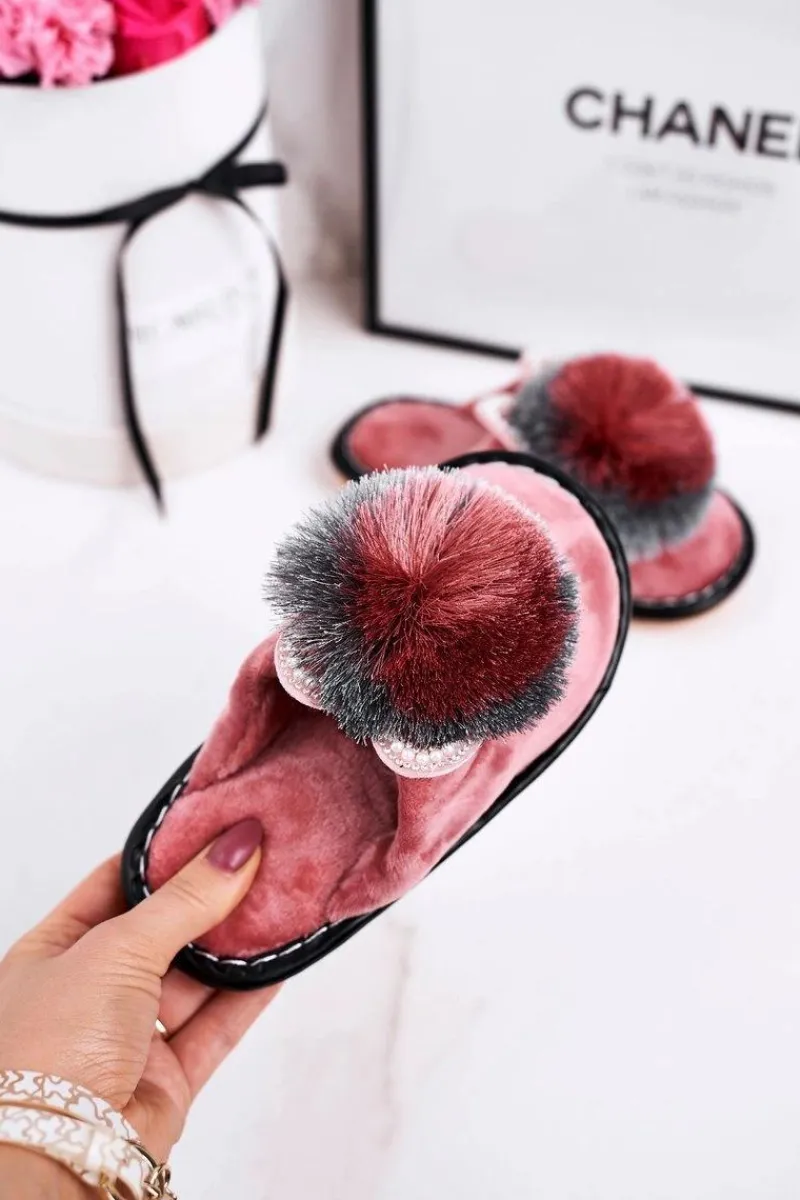 Outlet Dziecięce Klapki Papcie Z Pomponem Różowe Cinderella Dzieci Dziewczęce