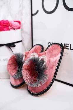 Outlet Dziecięce Klapki Papcie Z Pomponem Różowe Cinderella Dzieci Dziewczęce