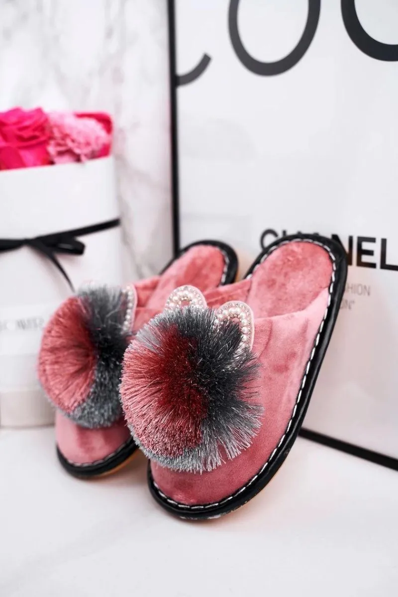 Outlet Dziecięce Klapki Papcie Z Pomponem Różowe Cinderella Dzieci Dziewczęce