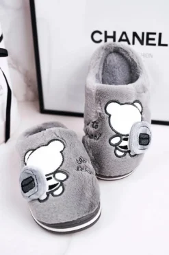 Online Boto Dziecięce Klapki Papcie Z Misiem Szare Go To School