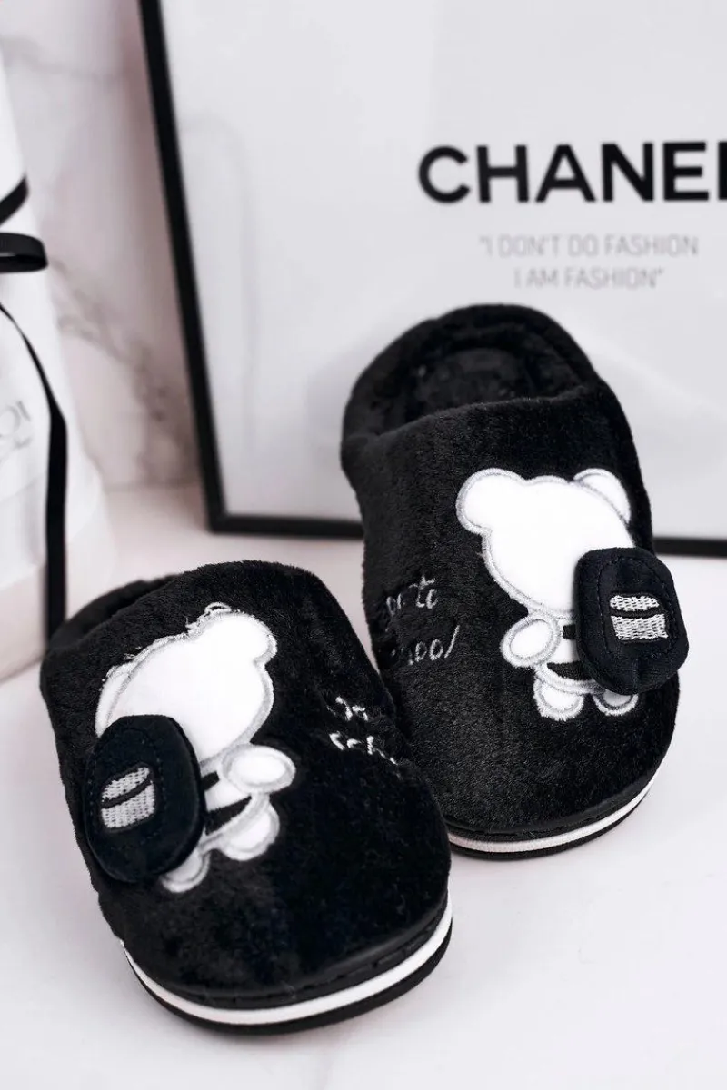Clearance Dziecięce Klapki Papcie Z Misiem Czarne Go To School Dzieci Chłopięce|Dziewczęce