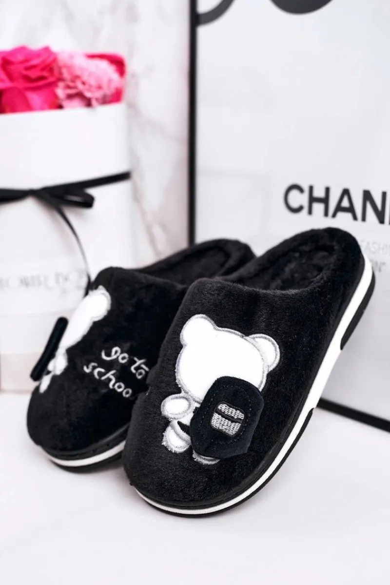 Clearance Dziecięce Klapki Papcie Z Misiem Czarne Go To School Dzieci Chłopięce|Dziewczęce