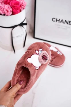 Chłopięce|Dziewczęce></noscript>Boto Dziecięce Klapki Papcie Z Misiem Pudrowy Róż Go To School