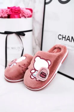Chłopięce|Dziewczęce></noscript>Boto Dziecięce Klapki Papcie Z Misiem Pudrowy Róż Go To School