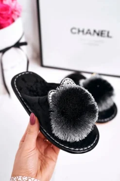 Online Boto Dziecięce Klapki Papcie Z Pomponem Czarne Cinderella