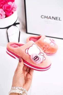 Online Boto Dziecięce Klapki Papcie Z Misiem Różowe Go To School